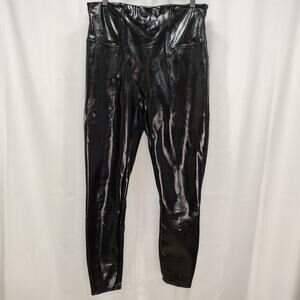 Spanx Faux Patent Leather Leggings Women's LARGE Black Liquid Gloss Shiny Sleek